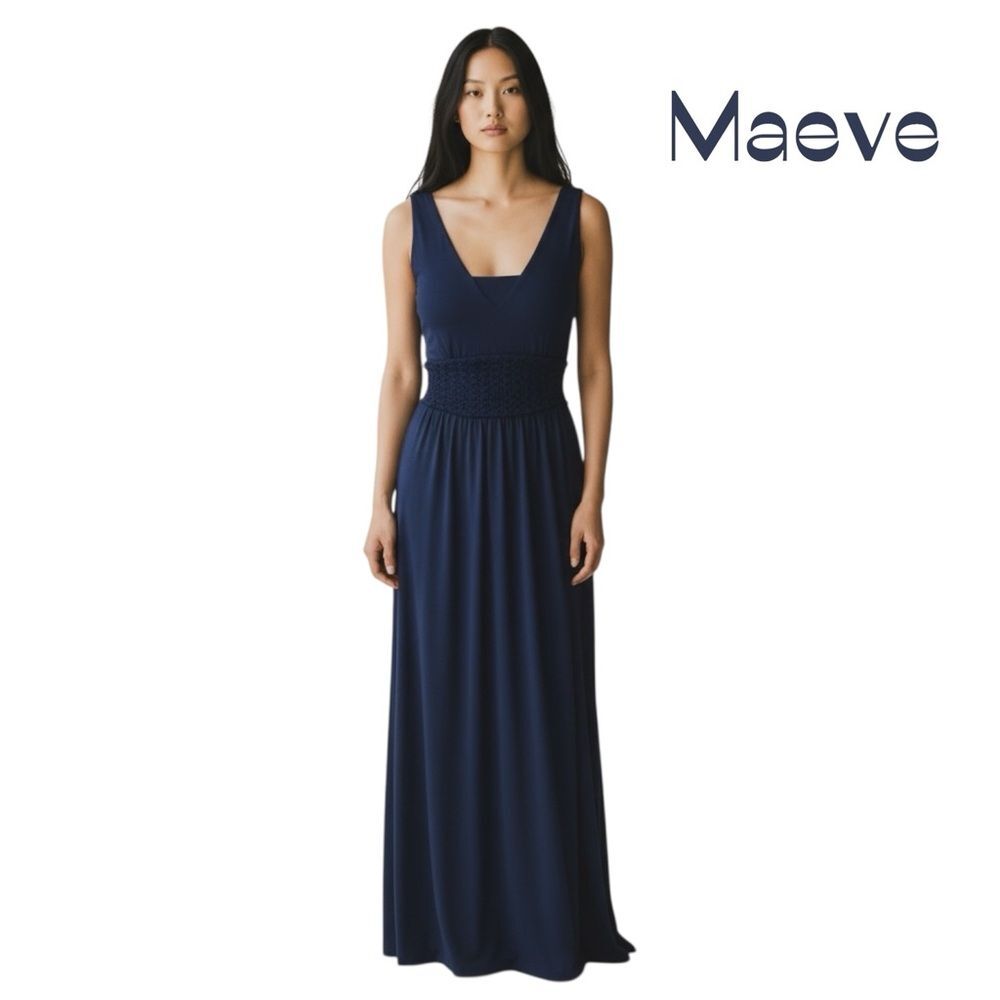 Anthropologie Maeve Navy Maxi Dress NWOT Size 0 Coastal Tropical Vacation